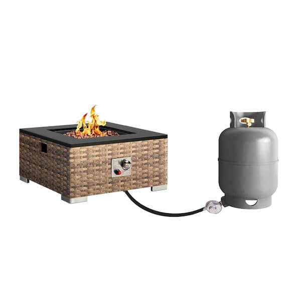 Runesay 23.6 Square Propane Fire Pit Table, 50,000 BTU Gas Fire Table for Outside Patio in Brown