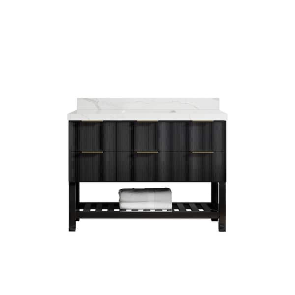 Willow Collections Catalina 48 in. W x 22 in. D x 36 in. H Bath Vanity in Black with 2" Calacatta Quartz Top