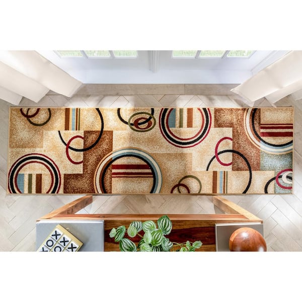 Barclay Arcs and Shapes Ivory 2 ft. x 7 ft. Modern Geometric Runner Rug