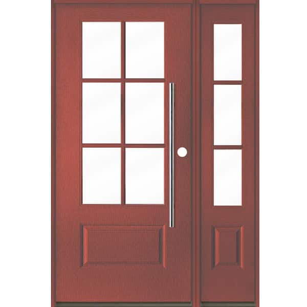 Krosswood Doors Faux Pivot 50 in. x 80 in. 6-Lite Left-Hand/Inswing Clear Glass Redwood Stain Fiberglass Prehung Front Door w/RSL