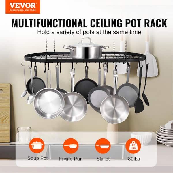 VEVOR Hanging Pot Rack, 36 inch Hanging Pot Rack Ceiling Mount, Ceiling Pot Rack with 20 S Hooks, 80 lbs Loading Weight, Ideal