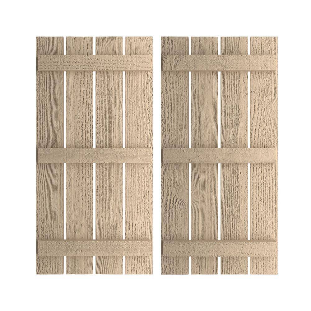 23.5 in. x 70 in. Timberthane Polyurethane 4-Board Spaced Board-n-Batten Rough Sawn Faux Wood Shutters Pair