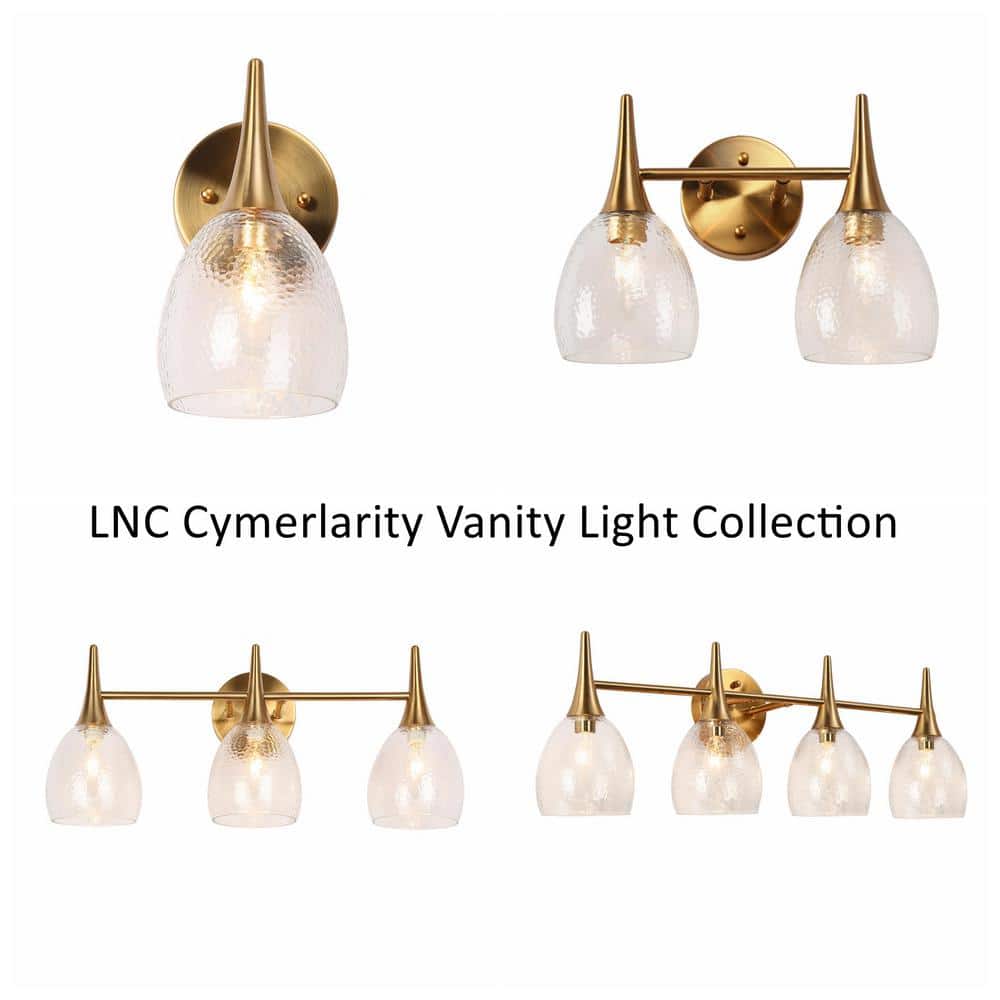 LNC Cymerlarity 13.5" 2-Light Polished Gold LED Vanity Light Bar: ETL Listed, Glass Shades, Metal Body