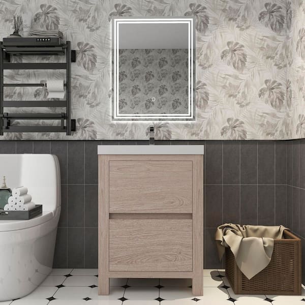 BV Better Vanity Louis 24 in. W x 20 in. D x 35 in. H Single Sink Freestanding Bath Vanity in Pink Wood with White Acrylic Top