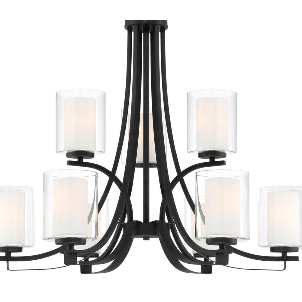 Sand Coal Nickel 9-Light Chandelier with Etched Glass Shades