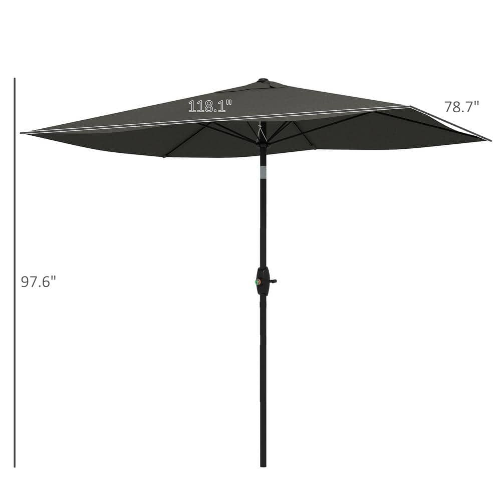 Gray Rectangular Market Umbrella with Crank & Tilt, 6.6 x 10 ft