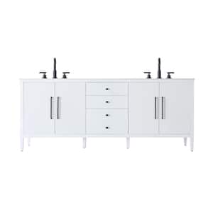 84 in. Double Sink White Bath Vanity with White Engineered Marble Top