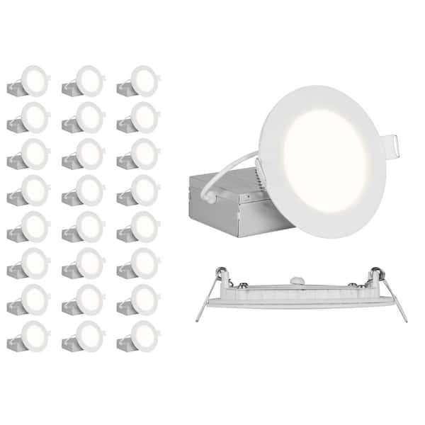 REL 4 in. Round 4000K Remodel IC-Rated Recessed Integrated LED Edge Lit Downlight Kit, White, 24-Pack