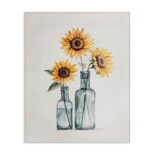 Stupell Industries Sunflowers in Bottles Trio by Svetlana Aleynikova Unframed Nature Graphic Art Print 30 in. x 24 in.