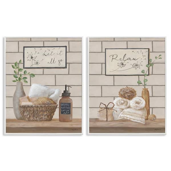 Go Relax Traditional Bathroom by Pam Britton 2 Piece White Framed Typography Giclee Art Print 14 in. x 11 in.