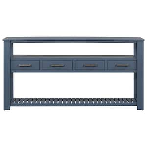 62.20 in. W x 13.80 in. D x 32.00 in. H Navy Blue Linen Cabinet Console Table with 4-Drawers and 2-Shelves