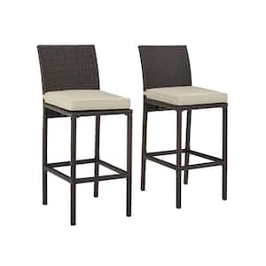 Palm Harbor Wicker Outdoor Bar Stool Set Of 2 With Sand Cushion