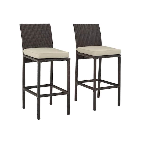 Crosley Palm Harbor Wicker Outdoor Bar Stool Set Of 2 With Sand Cushion