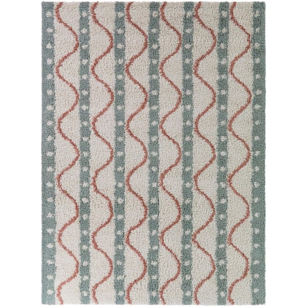 Meridian Green 5 ft. x 7 ft. Wavy Stripe Area Rug