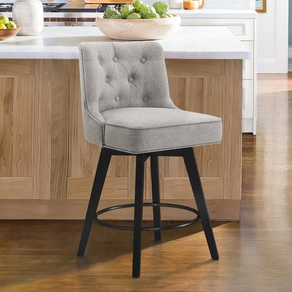 cozyman Roman 26.5 in. Gray Fabric Upholstered Solid Wood Leg