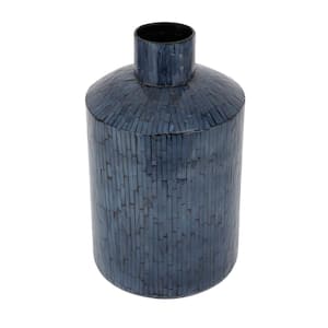 18 in. Blue Handmade Mother of Pearl Shell Decorative Vase