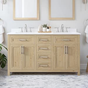 Beaufort 60 in. W x 19 in. D x 34 in. H Double Sink Bath Vanity in Light Birch with White Engineered Stone Top