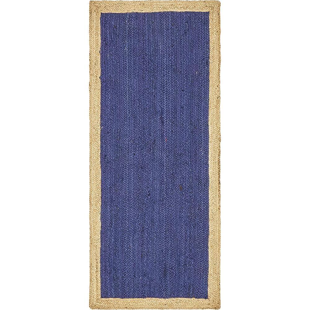 Navy Blue and Tan Braided Jute Runner Rug