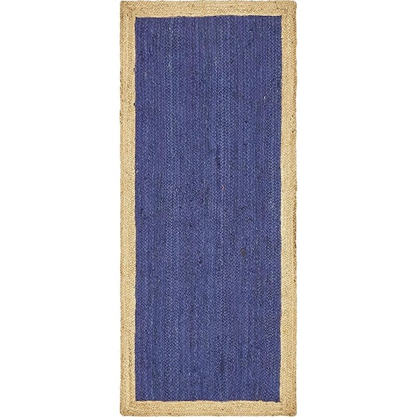 Unique Loom Braided Jute Goa Navy Blue 2' 6 x 6' 0 Runner Rug