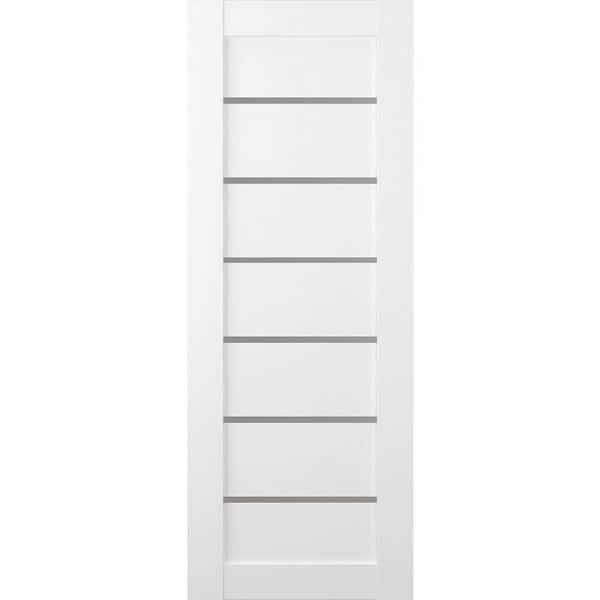 Alba 28 in. x 80 in. No Bore 6-Lite Solid Core Frosted Glass Bianco Noble Finished Wood Composite Interior Door Slab