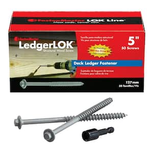 1/4 in. 5 in. LedgerLok Coarse Steel External Hex Drive, Flat Head Ledger Board Wood Screw Fasteners (50-Pack)