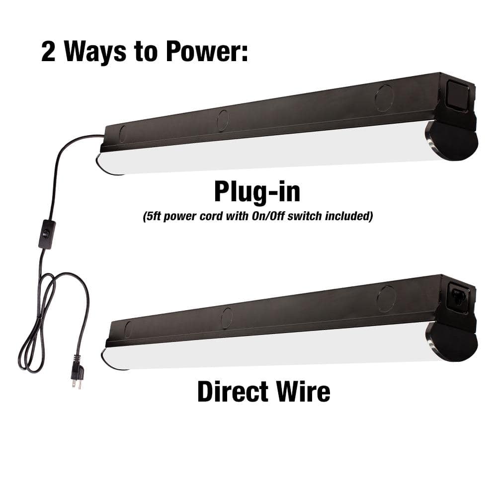 2 ft. Garage LED Linkable Matte Black Strip Light Fixture Plug-in or Hardwi