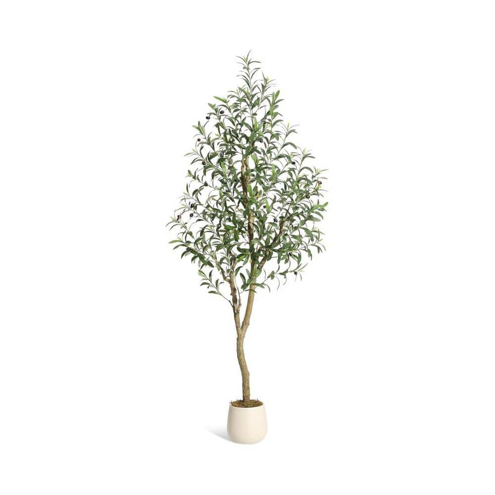 MOVECOM 6FT Olive Trees Artificial Indoor, Faux Silk Plant with White ...