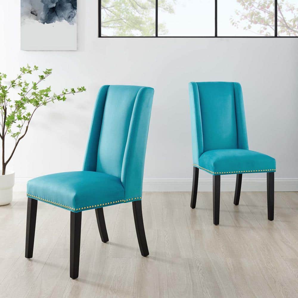 Elegant Blue Velvet Upholstered Side Chair with Nailhead Trim