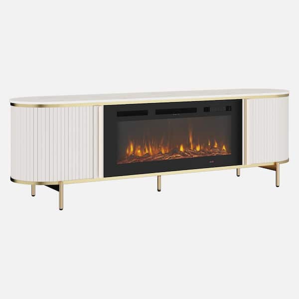 70 in. Freestanding Electric Fireplace TV Stand with Adjustable Temperature in White