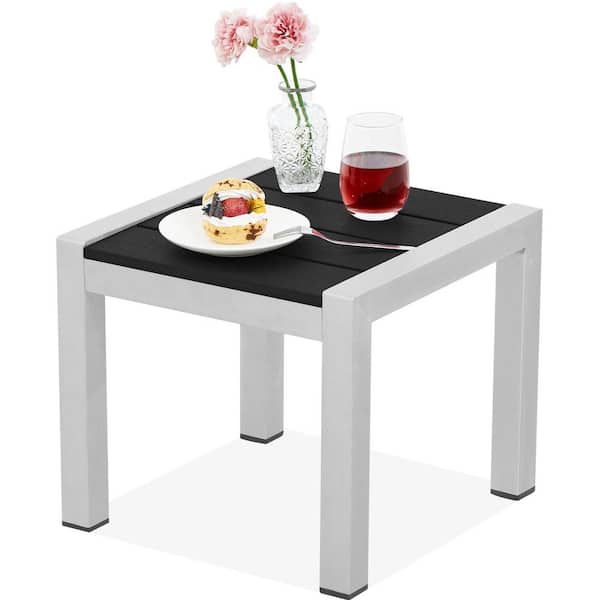 JEAREY Square Black Aluminum 15.74 in. W x 15.74 in. D x 13.77 in. H Outdoor Side Table
