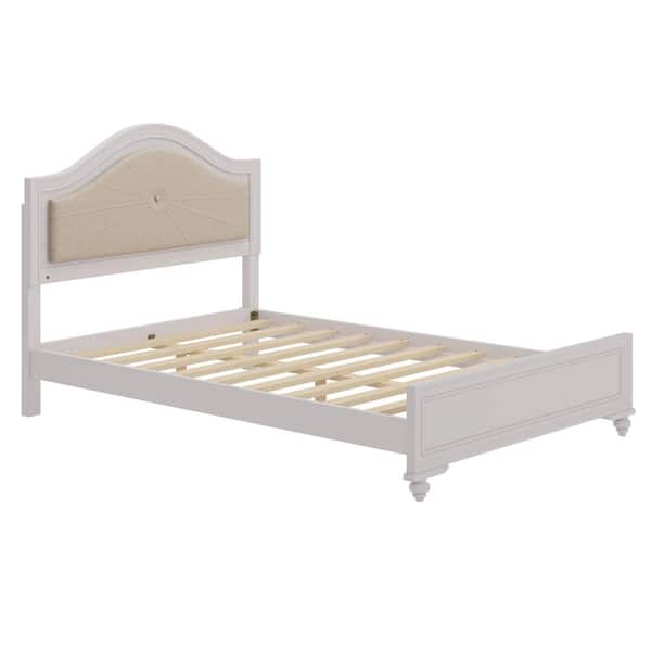Gray Wood Frame Queen Platform Bed with Hidden LED Light Upholstered Curved Headboard