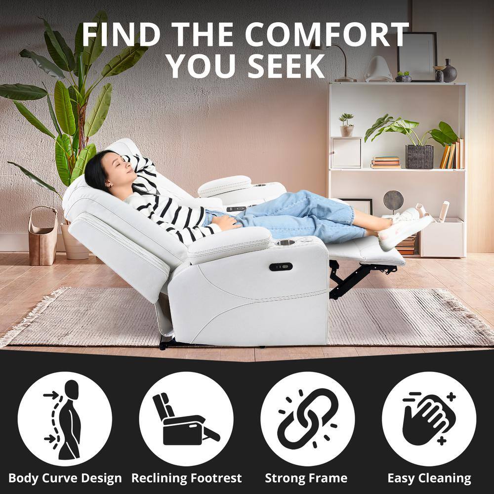 White Faux Leather Reclining Loveseat with Cup Holders and LED Lights