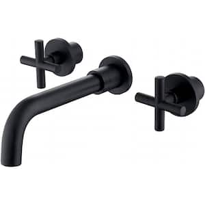 Alexa 360-Degree Cross Double Handle Wall Mounted Bathroom Faucet in Matte Black for Bathroom, Vanity, Laundry (1-Pack)