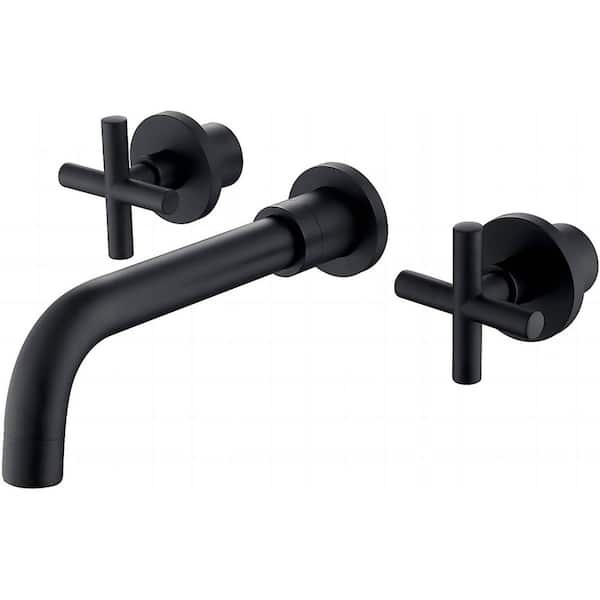 Mondawe Alexa 360-Degree Cross Double Handle Wall Mounted Bathroom Faucet in Matte Black for Bathroom, Vanity, Laundry (1-Pack)