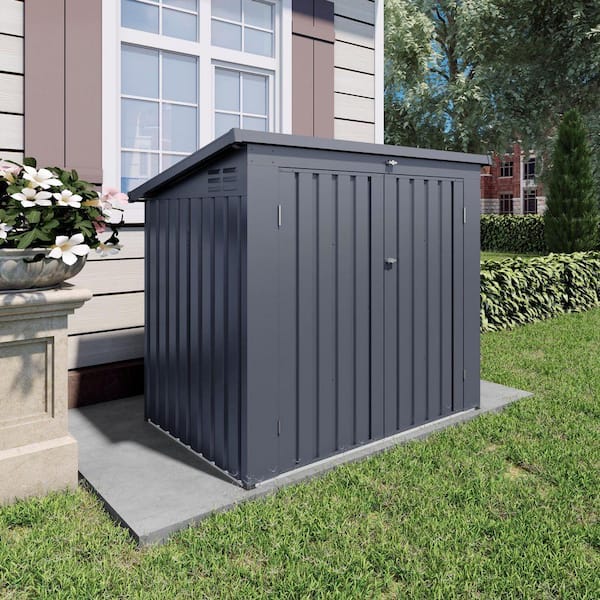 59 in. W x 38 in. D x 44 in. H Metal Trash Can Storage Garbage Bin Shed Stores 2-Trash Can Bin with Lid in Gray