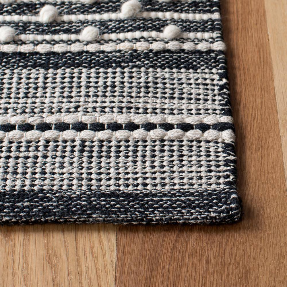 Black and Ivory Handwoven Wool Cotton Striped Area Rug