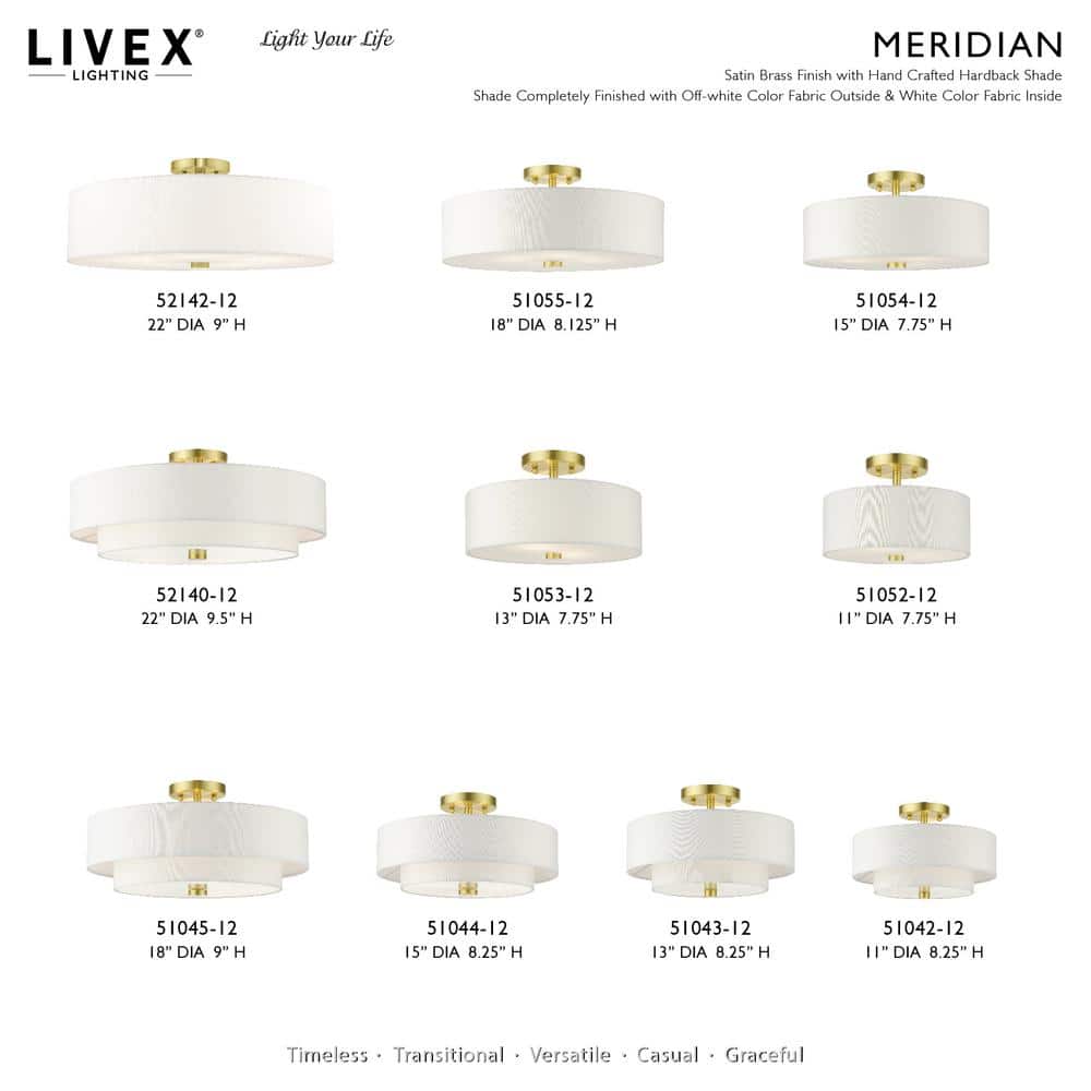 Meridian Satin Brass 2-Light LED Drum Semi-Flush Mount