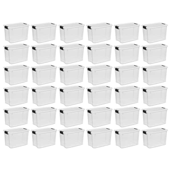Sterilite 1985 30 Quart Ultra Latch Clear Storage Box with White Lid (36 Pack)