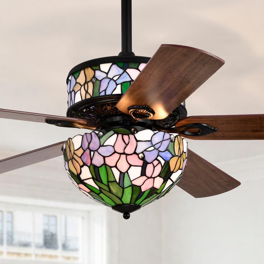 bazo1199 Fakeminkコラボ Tiffany 柄 Warehouse of Tiffany Zaina 5-Blade Lighted Ceiling Fan 2-Tier