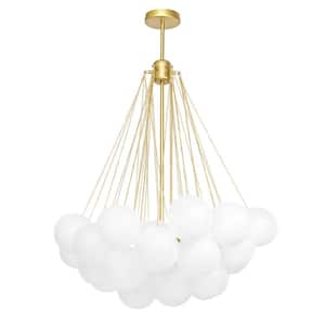Alma 32 in. W 3-Light Gold Cluster Globe Bubble Chandelier with Frosted Glass for Living Dining Room Bedroom (37-Shade)