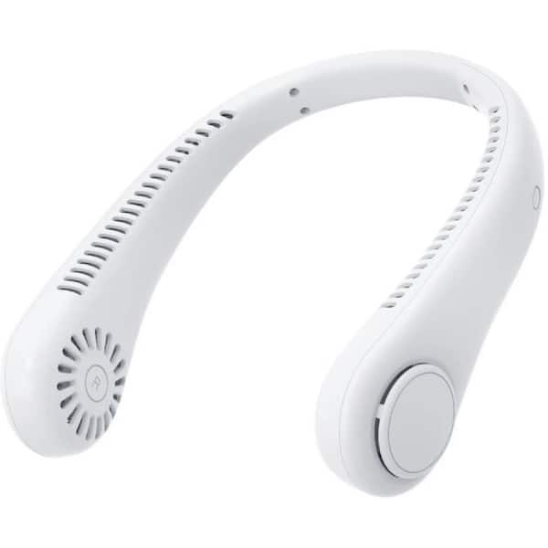 7.88 in. 3-Fan Speeds Personal Fan Bladeless Portable Hand Free 360° Cooling Airflow, Wearable Quite Neck Fan in White