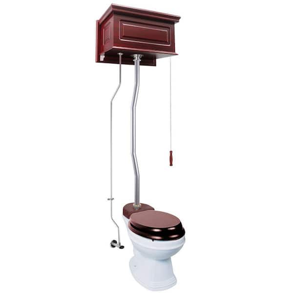 RENOVATORS SUPPLY MANUFACTURING Cherry Wood High Tank Pull Chain Toilet 2-piece 1.6 GPF Single Flush Elongated Bowl Toilet in. White Seat Not Included