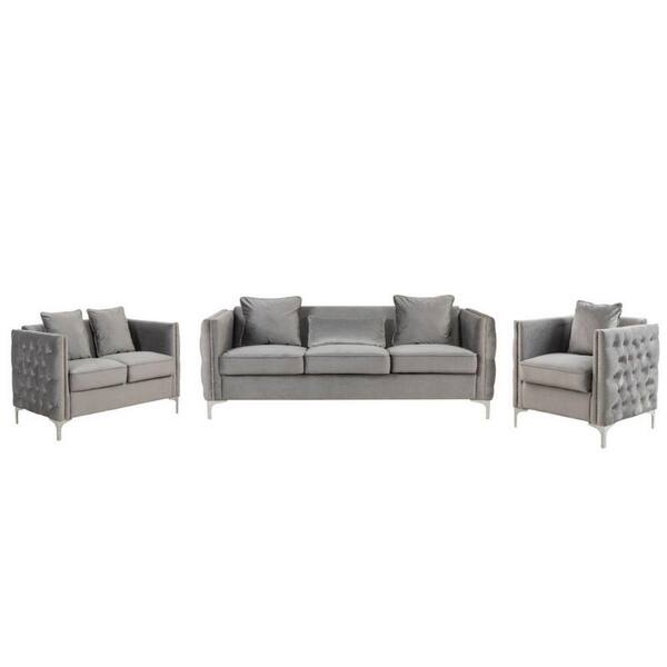 Benjara Joel 3Piece Gray Velvet Living Room Set BM293142 The Home Depot