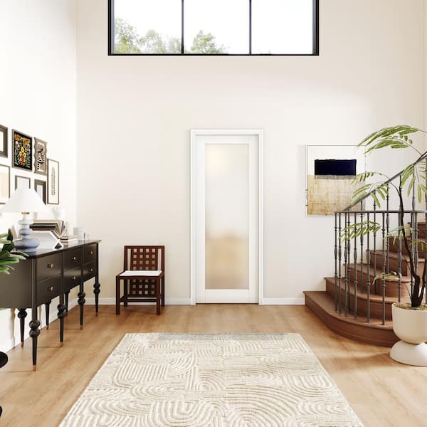 24 in. W. x 80 in. MDF, Finished, Primed, White, 1-Lite, Frosted Glass, Pantry Door Panels, Single Interior Door Slab