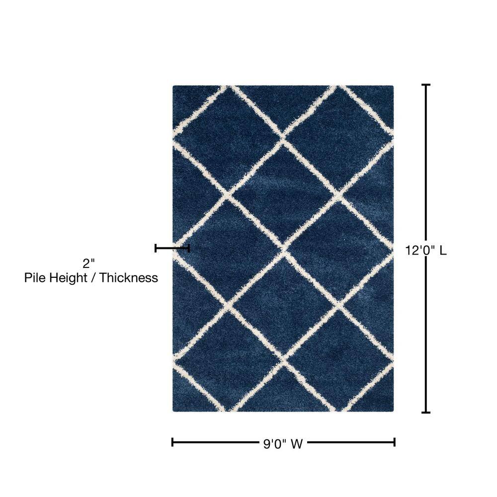 Navy and Ivory Diamond Shag 9' x 12' Area Rug