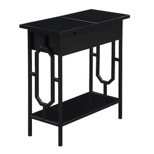 Omega 11.25 in. Black Standard Height Rectangular Particle Board End Table with Flip Top and Charging