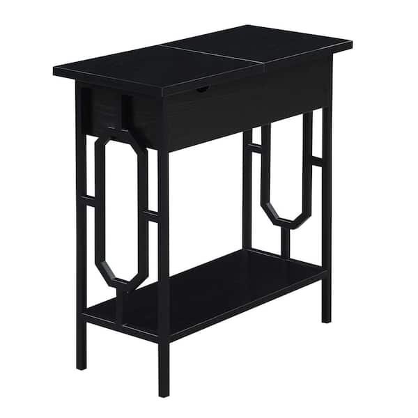 Convenience Concepts Omega 11.25 in. Black Standard Height Rectangular Particle Board End Table with Flip Top and Charging