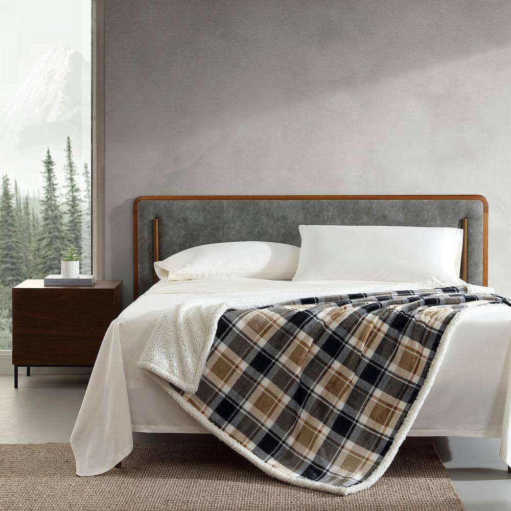 Rugged Plaid Brown 50"x60" Reversible Fleece/Sherpa Throw