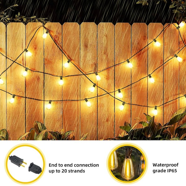 25Lights 50 ft. Outdoor String Lights Waterproof and Shatterproof, Patio Hanging Lights Outdoor Backyard Garden Decor