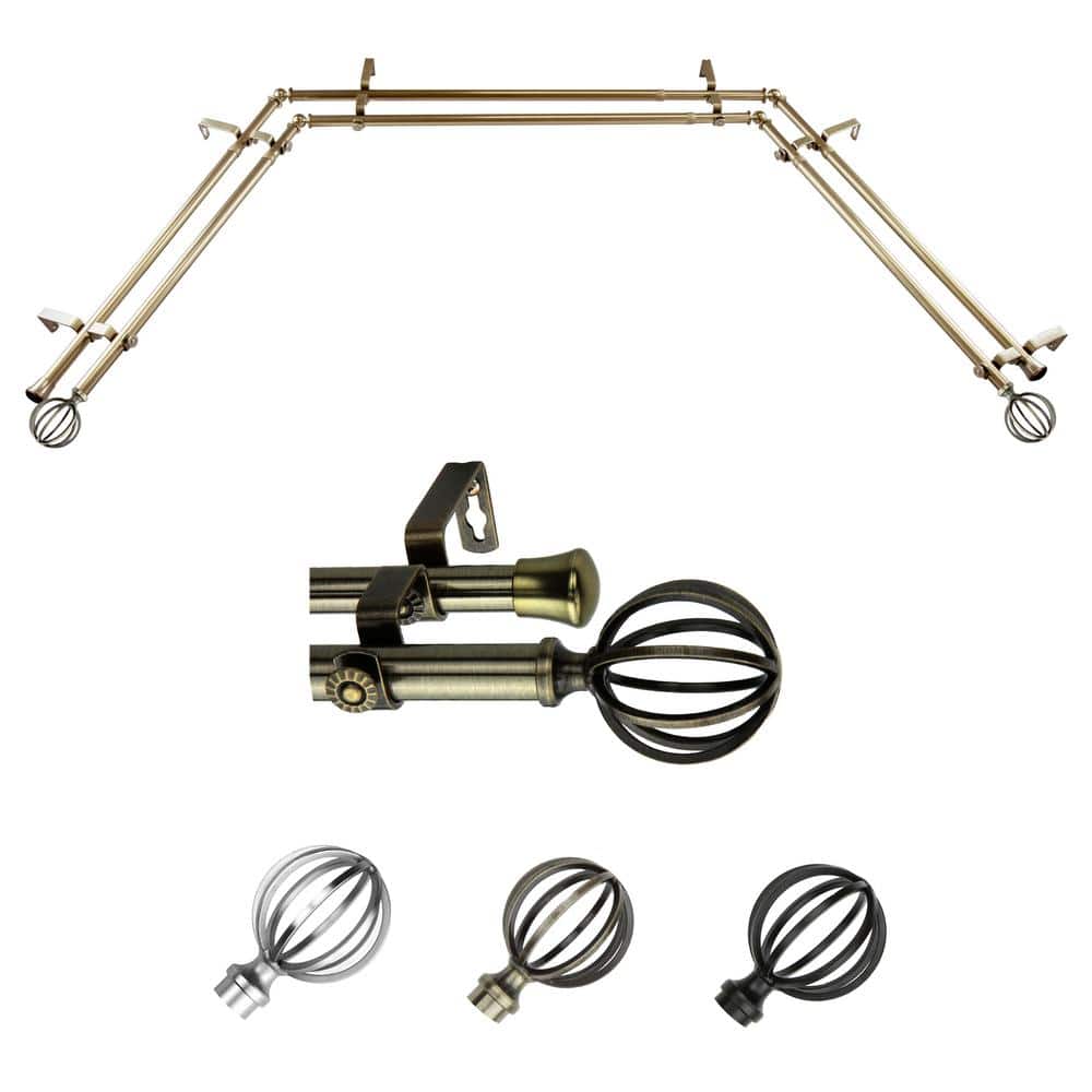 "13/16"" Dia Adjustable 20""-36"", 38""-72"" Bay Window Double Curtain Rod with Leoni Finials in Antique Brass" price history on PriceWatchPro
